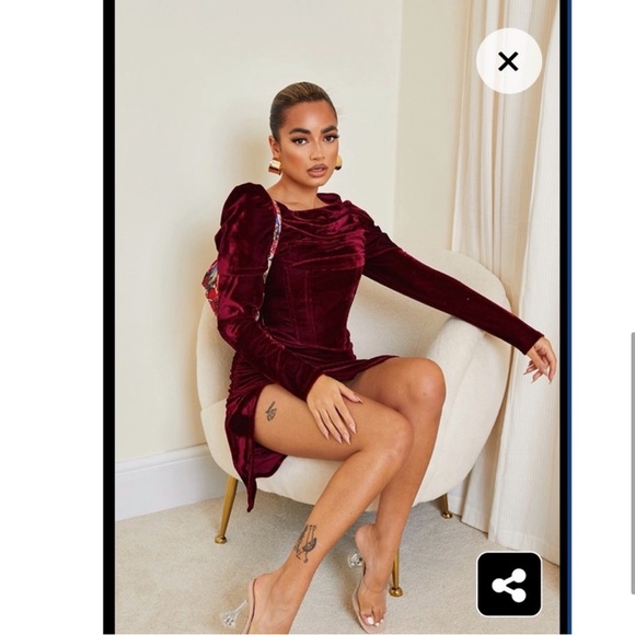Velvet Maroon PrettyLittleThing mini dress. 6P - Picture 2 of 5